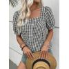 image:imageEVALESS Tops for Women Short Sleeve Tunic Blouse Square Neck Gingham Tops Cotton Blend Plaid Shirt Cute Checkered ShirtBlack