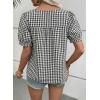 image:imageEVALESS Tops for Women Short Sleeve Tunic Blouse Square Neck Gingham Tops Cotton Blend Plaid Shirt Cute Checkered ShirtBlack