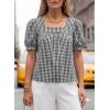 image:imageEVALESS Tops for Women Short Sleeve Tunic Blouse Square Neck Gingham Tops Cotton Blend Plaid Shirt Cute Checkered ShirtBlack