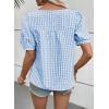 image:imageEVALESS Tops for Women Short Sleeve Tunic Blouse Square Neck Gingham Tops Cotton Blend Plaid Shirt Cute Checkered ShirtBlue