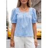 image:imageEVALESS Tops for Women Short Sleeve Tunic Blouse Square Neck Gingham Tops Cotton Blend Plaid Shirt Cute Checkered ShirtBlue