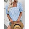 image:imageEVALESS Tops for Women Short Sleeve Tunic Blouse Square Neck Gingham Tops Cotton Blend Plaid Shirt Cute Checkered ShirtBlue