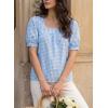 image:imageEVALESS Tops for Women Short Sleeve Tunic Blouse Square Neck Gingham Tops Cotton Blend Plaid Shirt Cute Checkered ShirtBlue