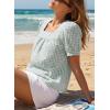 image:imageEVALESS Tops for Women Short Sleeve Tunic Blouse Square Neck Gingham Tops Cotton Blend Plaid Shirt Cute Checkered ShirtClearly Aqua