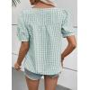 image:imageEVALESS Tops for Women Short Sleeve Tunic Blouse Square Neck Gingham Tops Cotton Blend Plaid Shirt Cute Checkered ShirtClearly Aqua