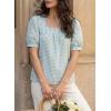 image:imageEVALESS Tops for Women Short Sleeve Tunic Blouse Square Neck Gingham Tops Cotton Blend Plaid Shirt Cute Checkered ShirtClearly Aqua