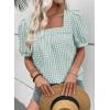 image:imageEVALESS Tops for Women Short Sleeve Tunic Blouse Square Neck Gingham Tops Cotton Blend Plaid Shirt Cute Checkered ShirtClearly Aqua