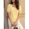 image:imageEVALESS Tops for Women Short Sleeve Tunic Blouse Square Neck Gingham Tops Cotton Blend Plaid Shirt Cute Checkered ShirtYellow