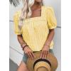 image:imageEVALESS Tops for Women Short Sleeve Tunic Blouse Square Neck Gingham Tops Cotton Blend Plaid Shirt Cute Checkered ShirtYellow