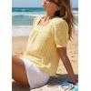 image:imageEVALESS Tops for Women Short Sleeve Tunic Blouse Square Neck Gingham Tops Cotton Blend Plaid Shirt Cute Checkered ShirtYellow