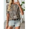 image:imageEVALESS Womens Camo Shirt Summer Graphic Tee Crewneck Short Sleeve Oversized Maple Leaf Camouflage Print TopsBrown Camo