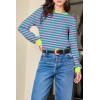 image:imageEVALESS Womens Crewneck Long Sleeve Tops Casual Polka Dots Tops Summer Spring 2026 Tshirts ShirtsI Pink Stripe
