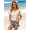 image:imageEVALESS Womens Tops Summer Trendy Dressy Casual Boho V Neck Short Sleeve Shirts Work Business Cute Loose BlousesBeige