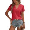 image:imageEVALESS Summer Tops for Women V Neck Short Sleeve Lace Eyelet Tops Dressy Casual Blouses 2026 TrendyRed