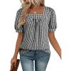 image:imageEVALESS Tops for Women Short Sleeve Tunic Blouse Square Neck Gingham Tops Cotton Blend Plaid Shirt Cute Checkered ShirtBlack