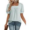 image:imageEVALESS Tops for Women Short Sleeve Tunic Blouse Square Neck Gingham Tops Cotton Blend Plaid Shirt Cute Checkered ShirtClearly Aqua