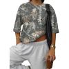 image:imageEVALESS Womens Camo Shirt Summer Graphic Tee Crewneck Short Sleeve Oversized Maple Leaf Camouflage Print TopsDark Gray Camo
