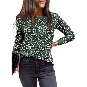 image:imageEVALESS Womens Crewneck Long Sleeve Tops Casual Polka Dots Tops Summer Spring 2026 Tshirts ShirtsE Green