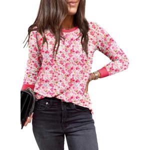 image:imageEVALESS Womens Crewneck Long Sleeve Tops Casual Polka Dots Tops Summer Spring 2026 Tshirts ShirtsI Pink