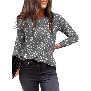 image:imageEVALESS Womens Crewneck Long Sleeve Tops Casual Polka Dots Tops Summer Spring 2026 Tshirts ShirtsNew Gray