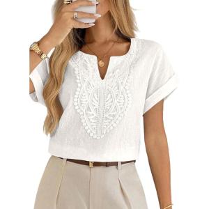 image:imageEVALESS Womens Tops Summer Trendy Dressy Casual Boho V Neck Short Sleeve Shirts Work Business Cute Loose BlousesWhite