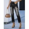 image:imageEVALESS Womens High Waisted Tummy Control Straight Ankle Ripped JeansBlack