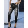 image:imageEVALESS Womens High Waisted Tummy Control Straight Ankle Ripped JeansBlack