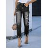 image:imageEVALESS Womens High Waisted Tummy Control Straight Ankle Ripped JeansBlack