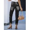image:imageEVALESS Womens High Waisted Tummy Control Straight Ankle Ripped JeansBlack