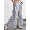 image:imageEVALESS Womens Wide Leg Palazzo Pants Casual Elastic High Waisted Cotton Gingham Plaid Culottes Trousers with PocketsDark Grey