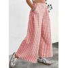 image:imageEVALESS Womens Wide Leg Palazzo Pants Casual Elastic High Waisted Cotton Gingham Plaid Culottes Trousers with PocketsMineral Red