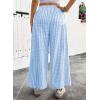 image:imageEVALESS Womens Wide Leg Palazzo Pants Casual Elastic High Waisted Cotton Gingham Plaid Culottes Trousers with PocketsSky Blue