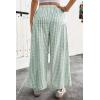 image:imageEVALESS Womens Wide Leg Palazzo Pants Casual Elastic High Waisted Cotton Gingham Plaid Culottes Trousers with PocketsSmoke Green