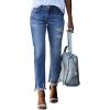 image:imageEVALESS Womens High Waisted Tummy Control Straight Ankle Ripped JeansBlue