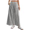 image:imageEVALESS Womens Wide Leg Palazzo Pants Casual Elastic High Waisted Cotton Gingham Plaid Culottes Trousers with PocketsBlack