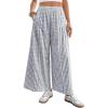 image:imageEVALESS Womens Wide Leg Palazzo Pants Casual Elastic High Waisted Cotton Gingham Plaid Culottes Trousers with PocketsDark Grey