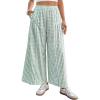 image:imageEVALESS Womens Wide Leg Palazzo Pants Casual Elastic High Waisted Cotton Gingham Plaid Culottes Trousers with PocketsSmoke Green