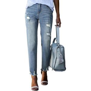 image:imageEVALESS Womens High Waisted Tummy Control Straight Ankle Ripped JeansMyosotis