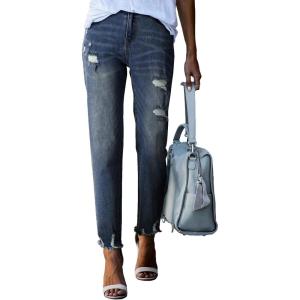 image:imageEVALESS Womens High Waisted Tummy Control Straight Ankle Ripped JeansSail Blue