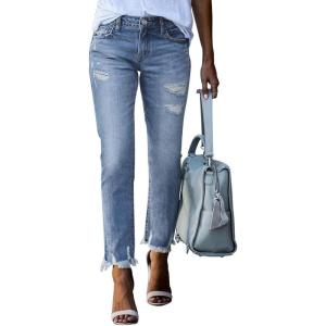 image:imageEVALESS Womens High Waisted Tummy Control Straight Ankle Ripped JeansSky Blue