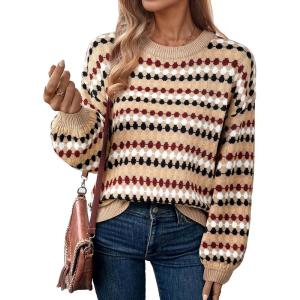 image:imageEVALESS Womens Sweaters Fall Fashion 2025 Long Sleeve Polka Dot Top Cowboy Chic Pullover Sweaters Colorblock OutfitsStraw Yellow