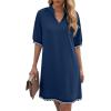 image:imageEVALESS Dresses for Women Casual V Neck Holiday Dress Loose Ruffle Wedding Guest Dresse 2026 Summer Dress with PocketsDirty Blue