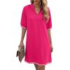 image:imageEVALESS Dresses for Women Casual V Neck Holiday Dress Loose Ruffle Wedding Guest Dresse 2026 Summer Dress with PocketsRose Red