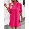 image:imageEVALESS Dresses for Women Casual V Neck Holiday Dress Loose Ruffle Wedding Guest Dresse 2026 Summer Dress with PocketsRose Red