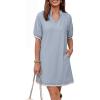 image:imageEVALESS Dresses for Women Casual V Neck Holiday Dress Loose Ruffle Wedding Guest Dresse 2026 Summer Dress with PocketsBeau Blue