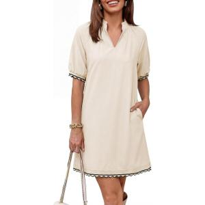 image:imageEVALESS Dresses for Women Casual V Neck Holiday Dress Loose Ruffle Wedding Guest Dresse 2026 Summer Dress with PocketsJet Stream