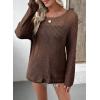 image:imageEVALESS Womens Sweaters Casual 2026 Spring Summer Crochet Hollow Out Tops Crewneck Long Sleeve Beach Cover Ups Cruise OutfitsCoffee
