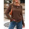 image:imageEVALESS Womens Sweaters Casual 2026 Spring Summer Crochet Hollow Out Tops Crewneck Long Sleeve Beach Cover Ups Cruise OutfitsCoffee