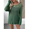 image:imageEVALESS Womens Sweaters Casual 2026 Spring Summer Crochet Hollow Out Tops Crewneck Long Sleeve Beach Cover Ups Cruise OutfitsDark Green