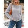 image:imageEVALESS Womens Sweaters Casual 2026 Spring Summer Crochet Hollow Out Tops Crewneck Long Sleeve Beach Cover Ups Cruise OutfitsLight Grey